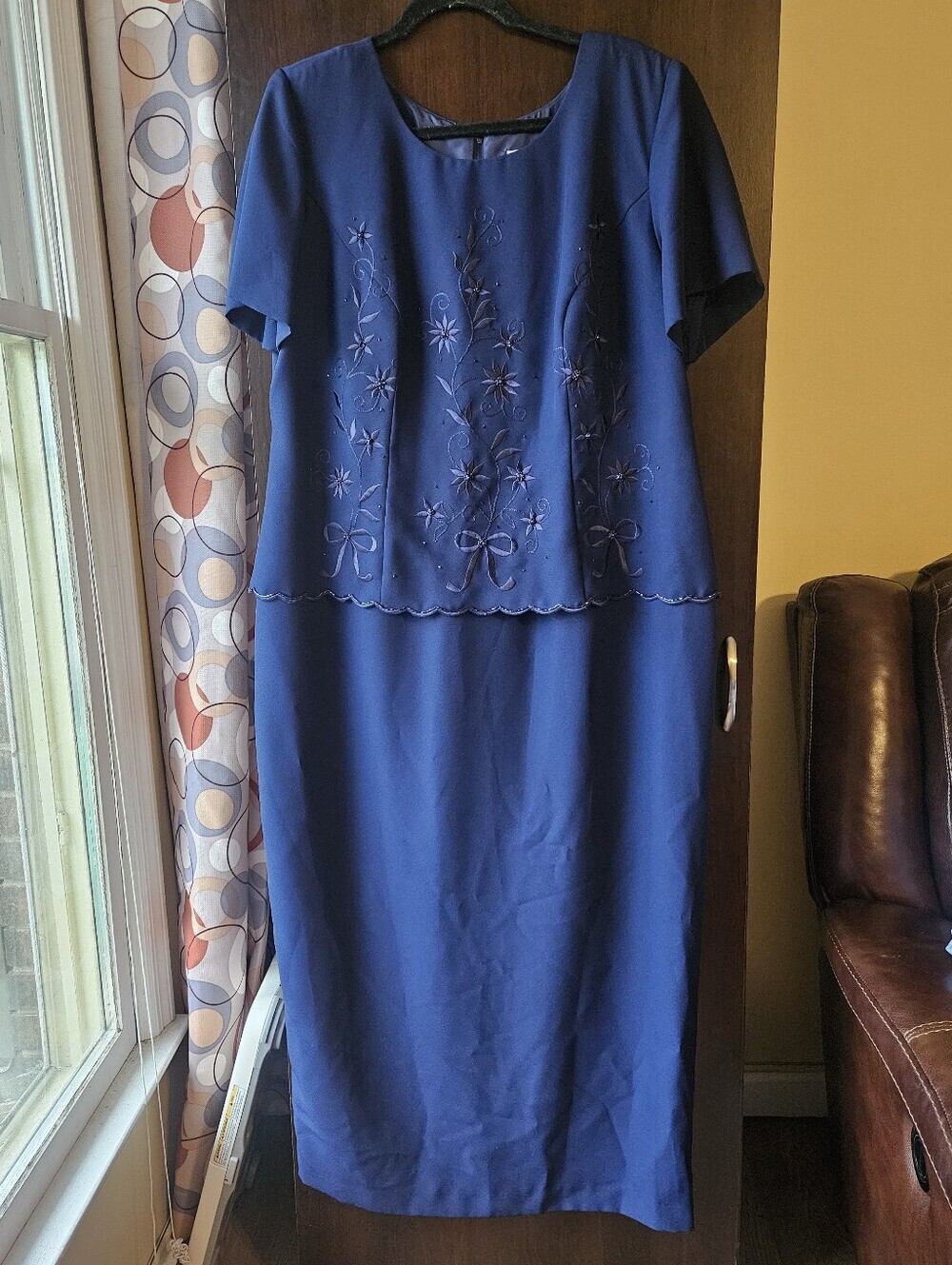 R&M Richards Embroidered Navy Blue Dress Size 16W